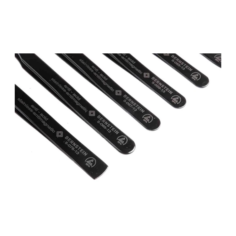 Bernstein Steel ESD Safe Precision Tweezer Set 6 Pieces Anti-Magnetic Anti-Acid DIN EN 61340 Series 5-060
