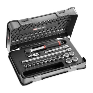 Facom 18-Piece 3/8 in 6 Point Socket Set, Bright Chrome Finish, Chrome Vanadium Steel J.161-2P6