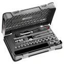 Facom 20-Piece 3/8 in Metric Socket Set Chrome Vanadium Steel Bright Chrome Finish J.360-3P6