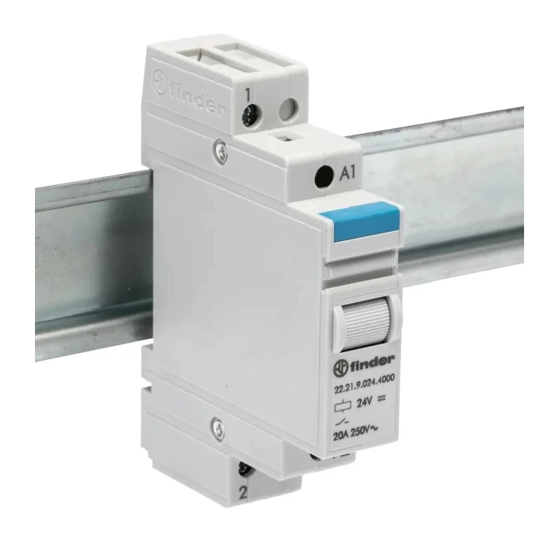 Finder DIN Rail Monostable Relay 24V DC Coil 20A Switching Current 1 NO 22.21.9.024.4000