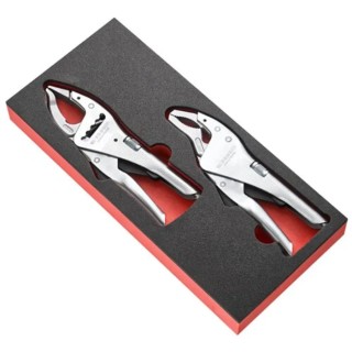 Facom 2-Piece Locking Plier Set Straight Jaw, 188mm Overall Length, 7.5mm Jaw Length, VDE/1000V Approved, ESD Safe MODM.501A