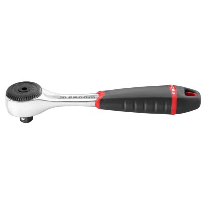 Facom 1/4 in Ratchet with Bi-Material Elastomer Handle, Satin Chrome Finish, 121.2mm Overall Length R.161B
