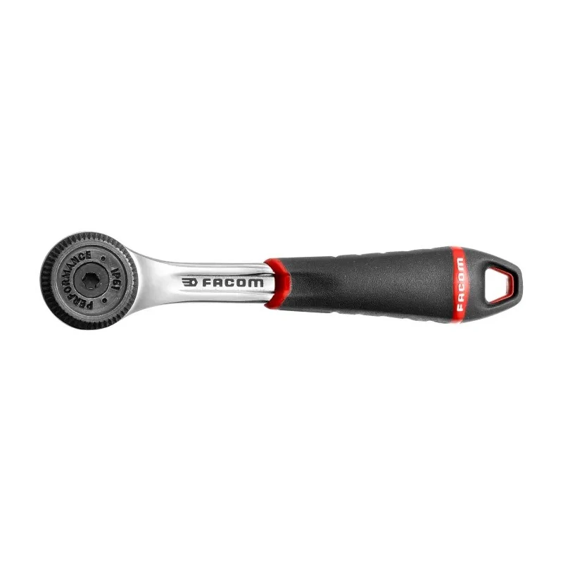 Facom 1/4 in Ratchet with Bi-Material Elastomer Handle, Satin Chrome Finish, 121.2mm Overall Length R.161B