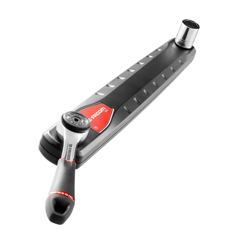 Facom 1/4 in Ratchet with Bi-Material Elastomer Handle, Satin Chrome Finish, 121.2mm Overall Length R.161B