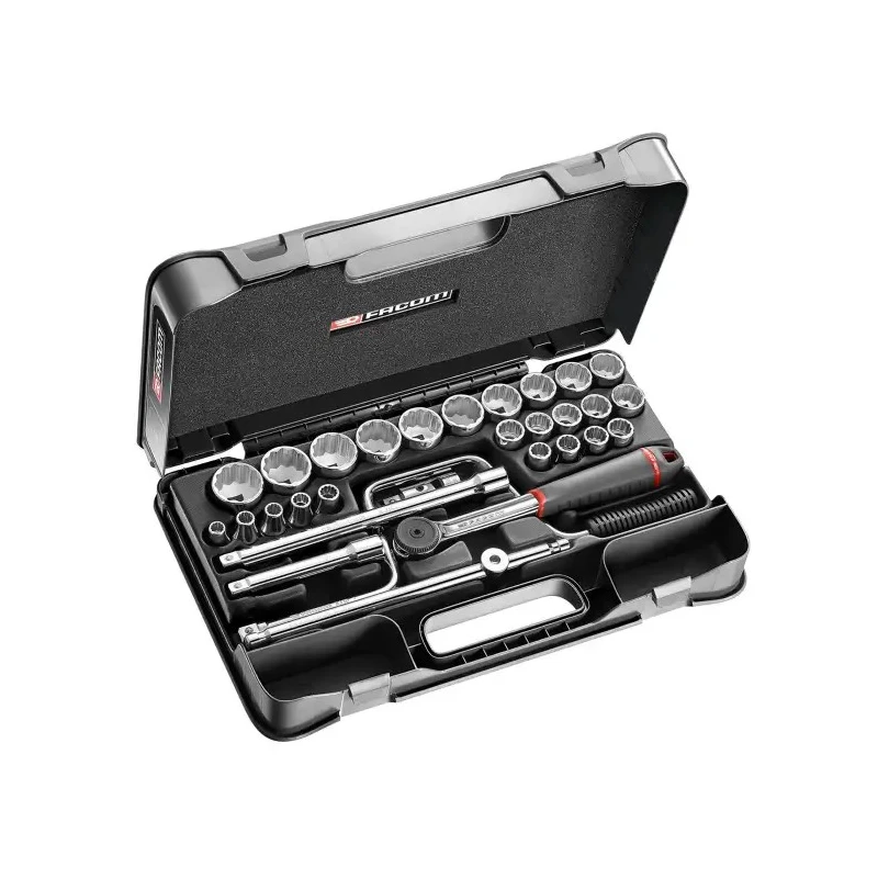 Facom 30-Piece 1/2 in Hexagon Socket Set, Chrome Vanadium Steel, Bright Chrome Finish, 420mm S.161-5P12