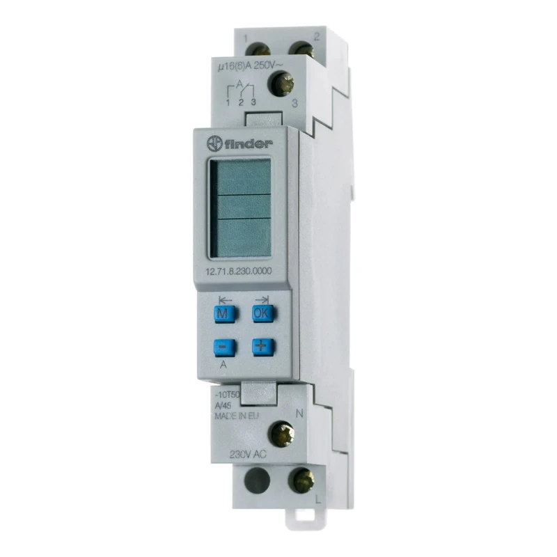 Finder Digital 12 DIN Rail Time Switch 230V AC Single Channel 1min Segment Length SPDT Contact Configuration 12.71.8.230.0000
