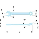 Facom Combination Spanner 24 mm, 394 mm Overall Chrome Finish with 12 Points and 15° Offset Angle 40.24LA