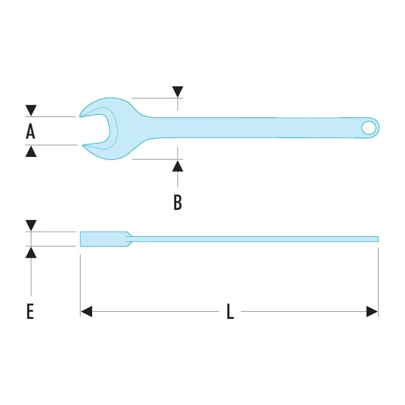Facom Open End Spanner Metric 38 mm, Carbon Steel, Standard Head, 296 mm Overall Length 45.38