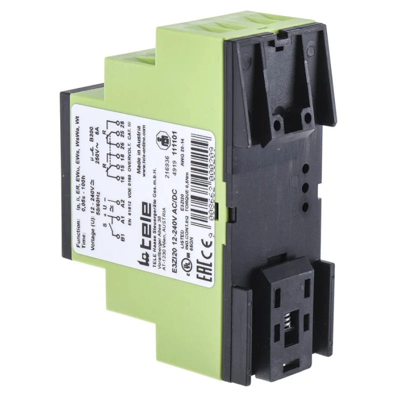 Tele Multifunction DIN Rail Timer Relay, 2-Contact DPDT, 12-240 V AC/DC, 0.05 s to 100 h Time Range E3ZI20