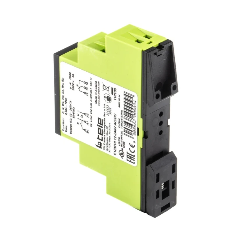 Tele Multifunction DIN Rail Timer Relay 1-Contact SPDT, 12-240 V AC/DC, 0.05 s to 100 h Timing Range E1ZM10