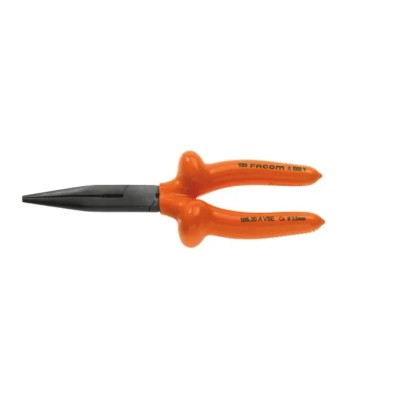 Facom 1-Piece Long Nose Plier Long Semi-Round Nose, 200mm Overall Length, VDE 1000V Insulated, 69mm Jaw Length 185.20AVSE
