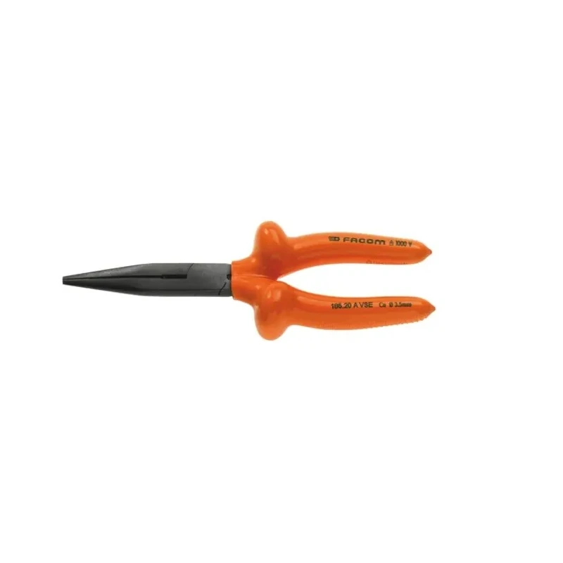 Facom 1-Piece Long Nose Plier Long Semi-Round Nose, 200mm Overall Length, VDE 1000V Insulated, 69mm Jaw Length 185.20AVSE