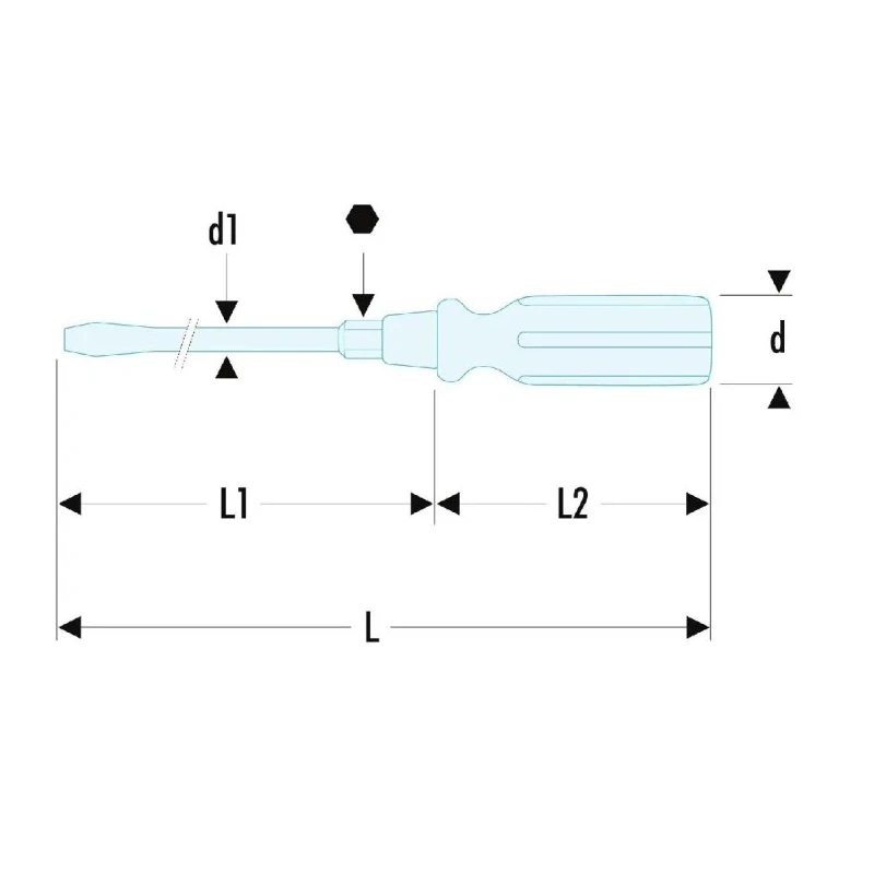 Facom Standard Slotted Screwdriver 14 mm Tip, 250 mm Blade Length, 385 mm Overall Length ATHH.14X250