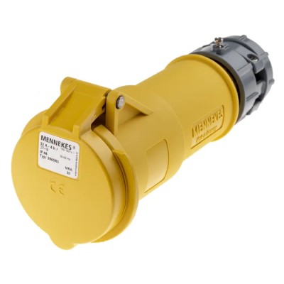 MENNEKES Industrial Power Connector 32A 110V IP44 Yellow Cable Mount 2P+PE PowerTOP IP44