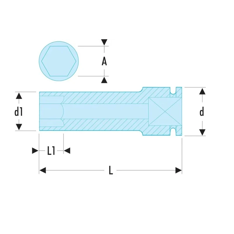 Facom 8 mm 12.7 mm Drive 6 Point Impact Socket, 78 mm Length NS.8LA