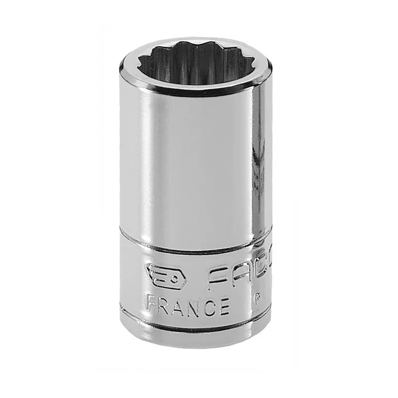 Facom 1/4 in Drive 9 mm 12 Point Square Socket, Bright Chrome, Chrome Vanadium Steel, Overall Length 6.5mm R.9E