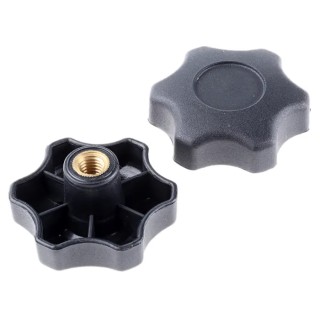 RS PRO Black Thermoplastic Scallop Clamping Knob Female Threaded Insert M10, 60 mm Diameter, 15 mm Thread Length 161-127