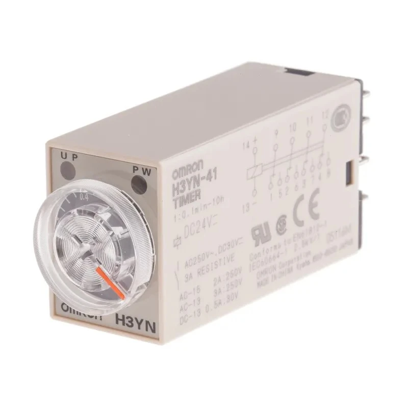Omron DIN Rail Timer Relay 4-Contact Multifunction 24 V DC/AC 0.1 min to 10 h 4PDT Switch H3YN