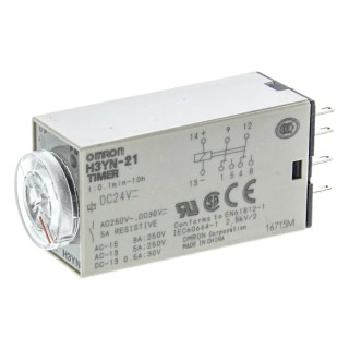 Omron H3YN Series DIN Rail Timer Relay, 2-Contact DPDT, 24 V DC/24 V AC, Multifunction Timer 0.1 min to 10 h 