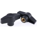 RS PRO Black Thermoplastic Wing Clamping Knob, Threaded Through Hole, 60 mm Diameter, 15 mm Thread Length 161-486