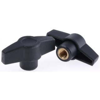 RS PRO Black Thermoplastic Wing Clamping Knob, Threaded Through Hole, 60 mm Diameter, 15 mm Thread Length 161-486