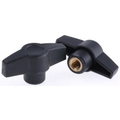 RS PRO Black Thermoplastic Wing Clamping Knob, Threaded Through Hole, 60 mm Diameter, 15 mm Thread Length 161-486