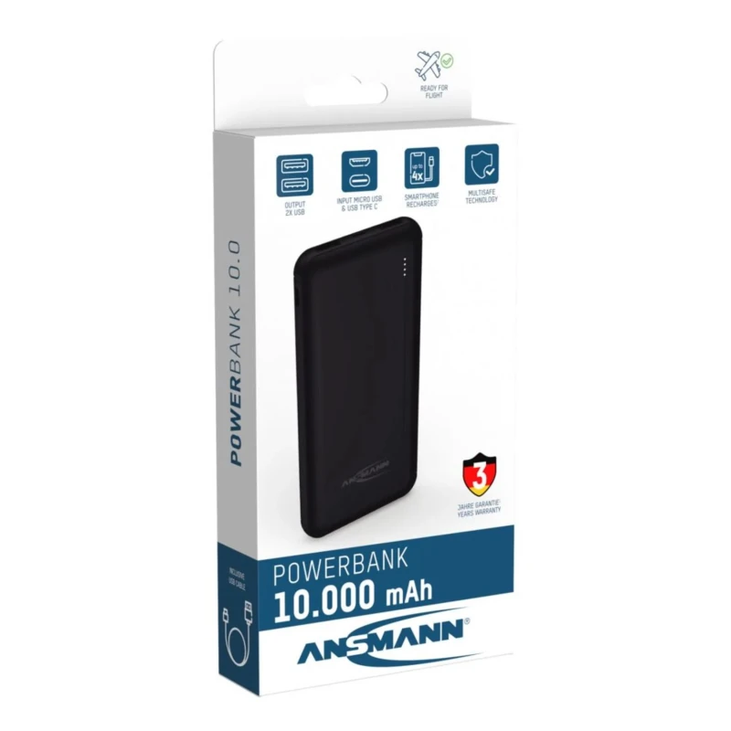 Ansmann Power Bank Portable Charger 10Ah Capacity 5V Output Voltage 2.1A Maximum Output Current PB212