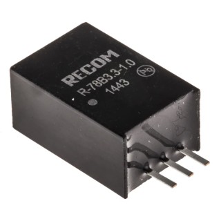 Recom Switching Regulator, Through Hole Mount, 3.3V DC Output Voltage, 1A Output Current, 3.3W Power, SIP R-78B3.3-1.0