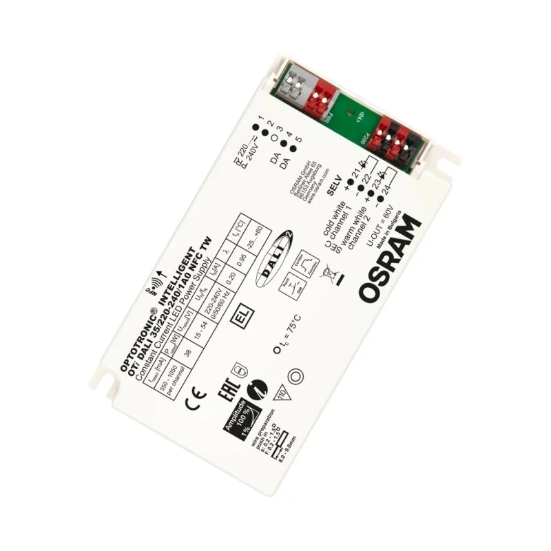 Osram IP20 5 Output Constant Current DALI LED Driver, 15V to 54V, 38W, 1050mA, AC-DC Power 