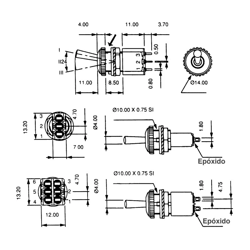 APEM Toggle Switch Panel Mount On-Off-On SPDT 24 V dc 3A Brass Actuator 106392103