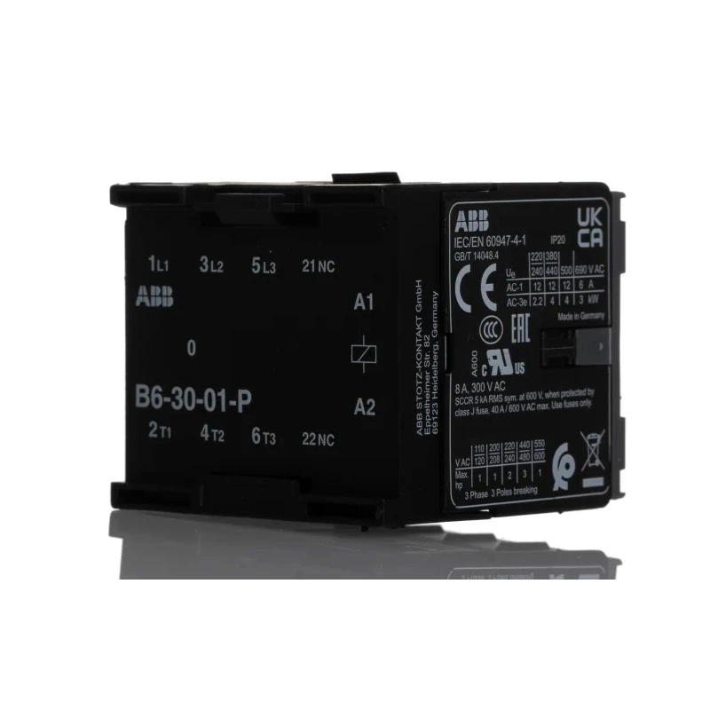 ABB B6 Series Contactor 3-Pole 20 A 4 kW Power Rating 240V Coil Voltage GJL1211009R8010 B6-30-01-P 220-240V AC