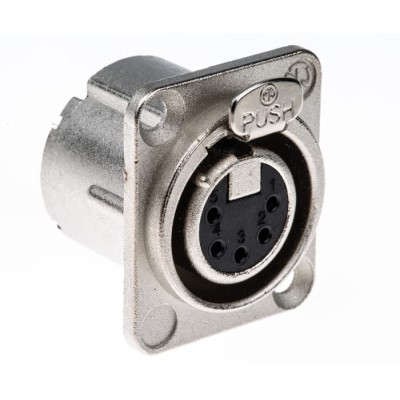 RS PRO Panel XLR Connector, Straight Orientation, 50V Voltage, 7.5A Current, 5 Contacts, Silver over Nickel Plating NC5FD-LX