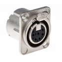 Neutrik Panel XLR Connector, Straight, 50V, Female, 6 Contacts, Silver over Nickel Plating NC6FD-LX