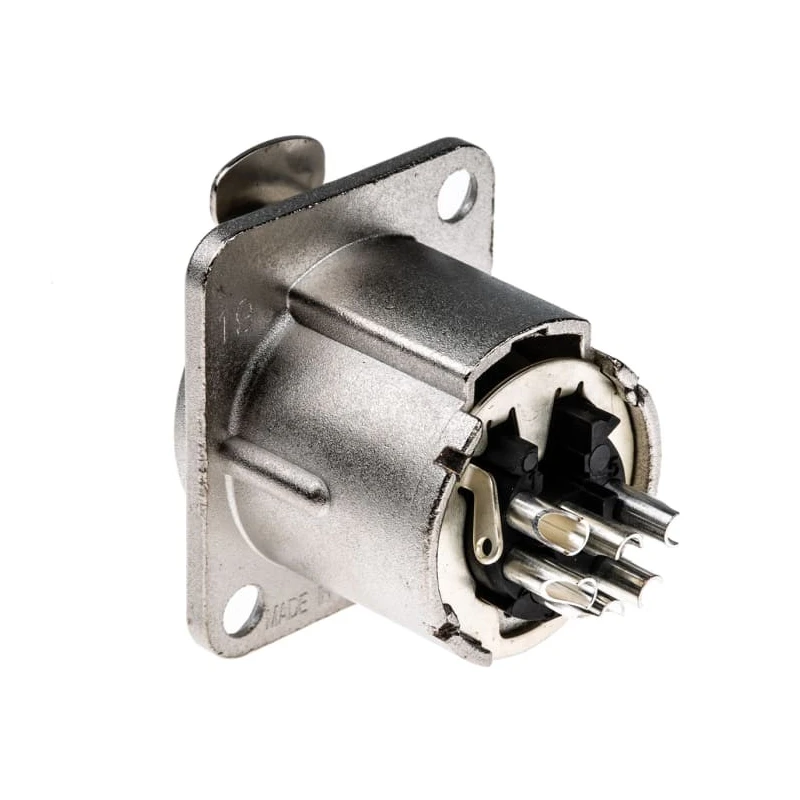 Neutrik Panel XLR Connector, Straight, 50V, Female, 6 Contacts, Silver over Nickel Plating NC6FD-LX