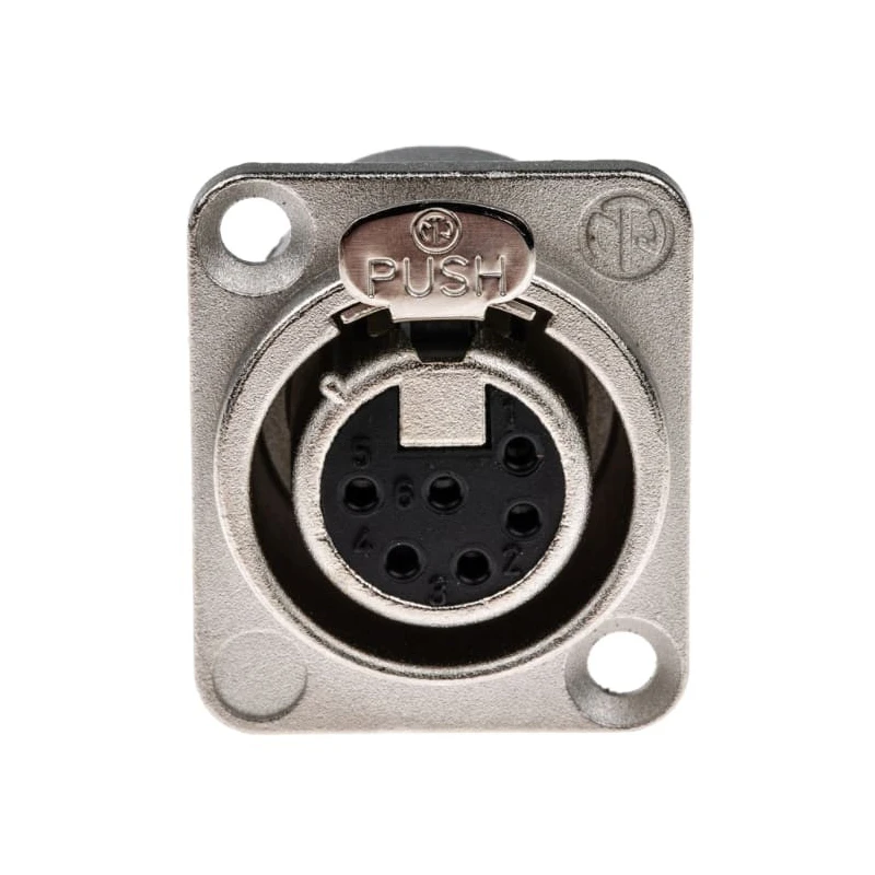 Neutrik Panel XLR Connector, Straight, 50V, Female, 6 Contacts, Silver over Nickel Plating NC6FD-LX