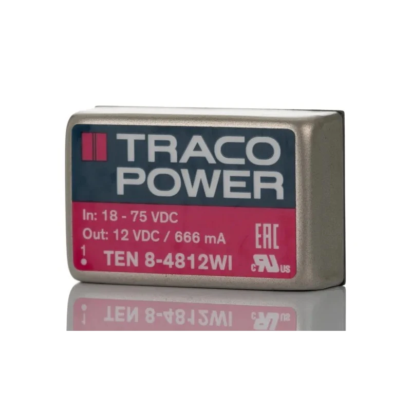TRACOPOWER DC/DC Converter 12V DC, 666mA, 75V DC Input, 18V Input, 8W, Through Hole Mount TEN 8-4812WI