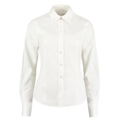 Kustom Kit White Women Polyester Cotton Tailored Fit Long Sleeve Work Shirt Size 108 cm KK702