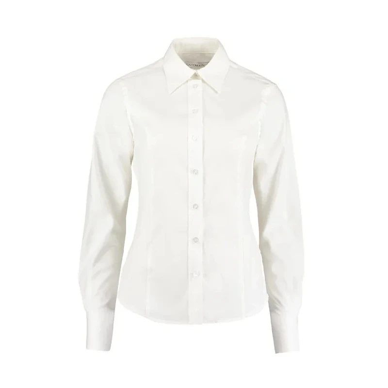 Kustom Kit White Women Polyester Cotton Tailored Fit Long Sleeve Work Shirt Size 108 cm KK702