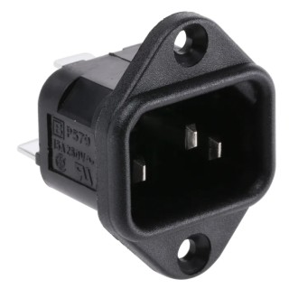Bulgin C14 Straight Flange IEC Connector 250V 10A Nylon 66 Quick Connect Termination PX0579/63