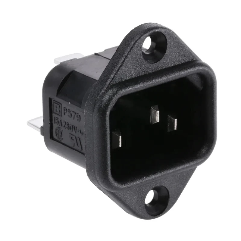 Bulgin C14 Straight Flange IEC Connector 250V 10A Nylon 66 Quick Connect Termination PX0579/63