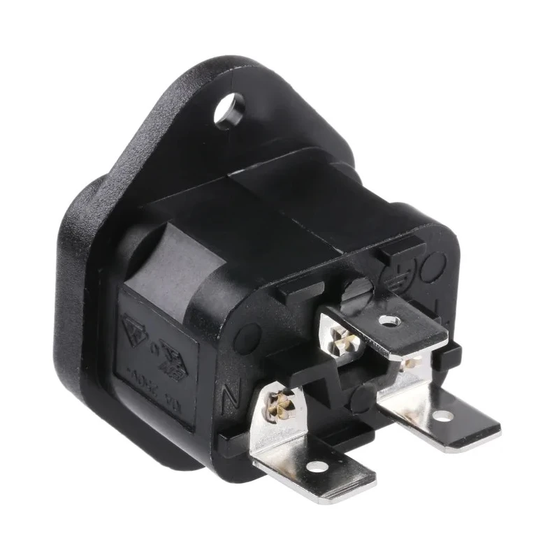 Bulgin C14 Straight Flange IEC Connector 250V 10A Nylon 66 Quick Connect Termination PX0579/63
