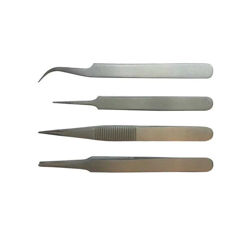 RS PRO 110mm Low Carbon Austenitic Steel Curved, Rounded, Sharp, Fine Tweezer Set 238-0740