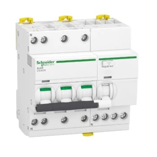 Schneider Electric Residual Current Circuit Breaker with Overload Protection 40A Current Rating, 3-Pole, 30 mA Trip A9DA3740