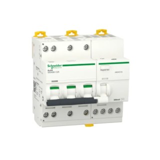 Schneider Electric Residual Current Circuit Breaker with Overload Protection, 25A Current Rating, 3-Pole, 300 mA A9DK5725