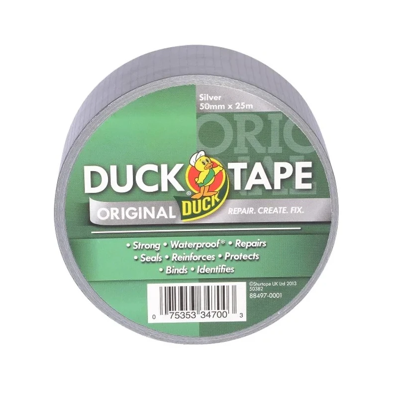 DUCK TAPE Silver Cloth Backed Gloss Finish Duct Tape 50mm Width x 25m Length 0.17mm Thickness 222225