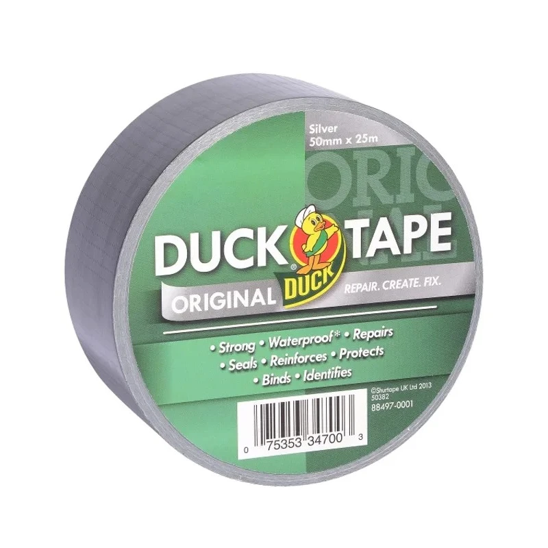 DUCK TAPE Silver Cloth Backed Gloss Finish Duct Tape 50mm Width x 25m Length 0.17mm Thickness 222225