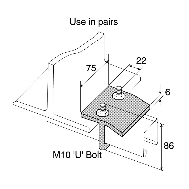 Unistrut Galvanised Steel C Type Beam Clamp, M10 Bolt, 75mm Length, Galvanised Finish P 2785