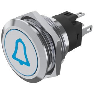 EAO Illuminated Push Button Switch Panel Mount SPDT Blue LED Momentary 31 x 31 mm Cutout IP65 IP67 240 V dc 82-6151.1A24.B005