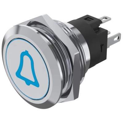 EAO Illuminated Push Button Switch Panel Mount SPDT Blue LED Momentary 31 x 31 mm Cutout IP65 IP67 240 V dc 82-6151.1A24.B005