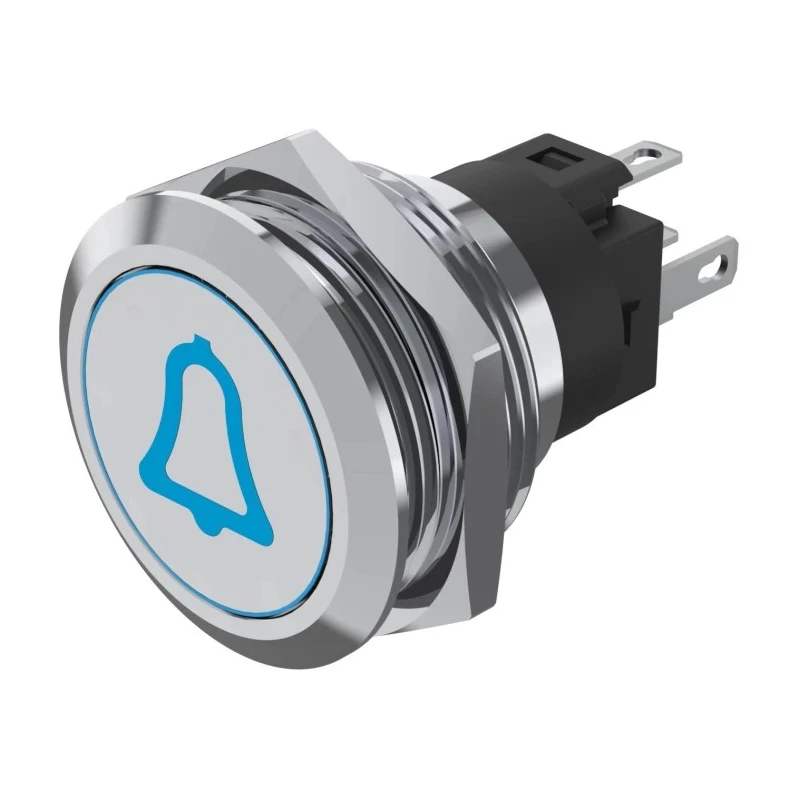 EAO Illuminated Push Button Switch Panel Mount SPDT Blue LED Momentary 31 x 31 mm Cutout IP65 IP67 240 V dc 82-6151.1A24.B005